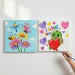 Dudu Gift Okul Etkinliği-2'li Tuval Boyama Seti. 20X20 cm Uv Baskı 6 Akrilik Boya 1 FIRÇA-MODEL-385