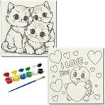 Dudu Gift Okul Etkinliği-2'li Tuval Boyama Seti. 20X20 cm Uv Baskı 6 Akrilik Boya 1 FIRÇA-MODEL-387