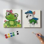 Dudu Gift Okul Etkinliği-2'li Tuval Boyama Seti. 20X20 cm Uv Baskı 6 Akrilik Boya 1 FIRÇA-MODEL-397