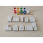 Dudu Gift Taş Tozu Boyama Seti- Mini Şehir - 10'lu Set + 6 Ana Renk Boya+Fırça