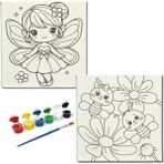 Dudu Gift TATİL-KARNE HEDİYESİ 2'li Tuval Boyama Seti 20 x 20 cm Uv Baskı 6 Akrilik Boya 1 Fırça model 168