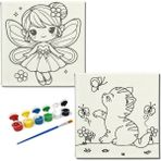 Dudu Gift TATİL-KARNE HEDİYESİ 2'li Tuval Boyama Seti 20 x 20 cm Uv Baskı 6 Akrilik Boya 1 Fırça model 170