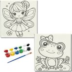 Dudu Gift TATİL-KARNE HEDİYESİ 2'li Tuval Boyama Seti 20 x 20 cm Uv Baskı 6 Akrilik Boya 1 Fırça model 173