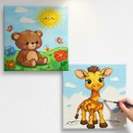 Dudu Gift TATİL-KARNE HEDİYESİ 2'li Tuval Boyama Seti 20 x 20 cm Uv Baskı 6 Akrilik Boya 1 Fırça model 179