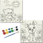 Dudu Gift TATİL-KARNE HEDİYESİ 2'li Tuval Boyama Seti 20 x 20 cm Uv Baskı 6 Akrilik Boya 1 Fırça model 185