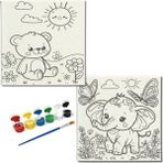Dudu Gift TATİL-KARNE HEDİYESİ 2'li Tuval Boyama Seti 20 x 20 cm Uv Baskı 6 Akrilik Boya 1 Fırça model 190