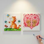 Dudu Gift TATİL-KARNE HEDİYESİ 2'li Tuval Boyama Seti 20X20 cm Uv Baskı 6 Akrilik Boya 1 FIRÇA-MODEL-205
