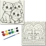 Dudu Gift TATİL-KARNE HEDİYESİ 2'li Tuval Boyama Seti 20X20 cm Uv Baskı 6 Akrilik Boya 1 FIRÇA-MODEL-206