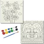 Dudu Gift TATİL-KARNE HEDİYESİ 2'li Tuval Boyama Seti 20X20 cm Uv Baskı 6 Akrilik Boya 1 FIRÇA-MODEL-208
