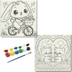 Dudu Gift TATİL-KARNE HEDİYESİ 2'li Tuval Boyama Seti 20X20 cm Uv Baskı 6 Akrilik Boya 1 FIRÇA-MODEL-223