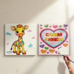 Dudu Gift TATİL-KARNE HEDİYESİ 2'li Tuval Boyama Seti 20X20 cm Uv Baskı 6 Akrilik Boya 1 FIRÇA-MODEL-246