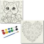 Dudu Gift TATİL-KARNE HEDİYESİ 2'li Tuval Boyama Seti 20X20 cm Uv Baskı 6 Akrilik Boya 1 FIRÇA-MODEL-254