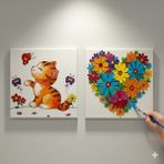 Dudu Gift TATİL-KARNE HEDİYESİ 2'li Tuval Boyama Seti 20X20 cm Uv Baskı 6 Akrilik Boya 1 FIRÇA-MODEL-256