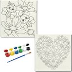 Dudu Gift TATİL-KARNE HEDİYESİ 2'li Tuval Boyama Seti 20X20 cm Uv Baskı 6 Akrilik Boya 1 FIRÇA-MODEL-261