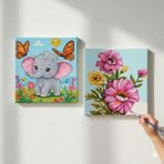 Dudu Gift TATİL-KARNE HEDİYESİ 2'li Tuval Boyama Seti 20X20 cm Uv Baskı 6 Akrilik Boya 1 FIRÇA-MODEL-268