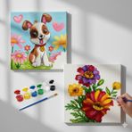 Dudu Gift TATİL-KARNE HEDİYESİ 2'li Tuval Boyama Seti 20X20 cm Uv Baskı 6 Akrilik Boya 1 FIRÇA-MODEL-274