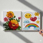 Dudu Gift TATİL-KARNE HEDİYESİ 2'li Tuval Boyama Seti 20X20 cm Uv Baskı 6 Akrilik Boya 1 FIRÇA-MODEL-298