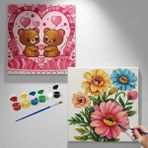 Dudu Gift TATİL-KARNE HEDİYESİ 2'li Tuval Boyama Seti 20X20 cm Uv Baskı 6 Akrilik Boya 1 FIRÇA-MODEL-303