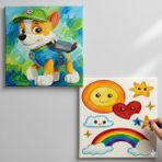 Dudu Gift TATİL-KARNE HEDİYESİ 2'li Tuval Boyama Seti 20X20 cm Uv Baskı 6 Akrilik Boya 1 FIRÇA-MODEL-323