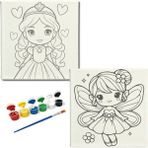 Dudu Gift TATİL-KARNE HEDİYESİ 2'li Tuval Boyama Seti 20X20 cm Uv Baskı 6 Akrilik Boya 1 FIRÇA-MODEL-329