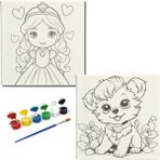 Dudu Gift TATİL-KARNE HEDİYESİ 2'li Tuval Boyama Seti 20X20 cm Uv Baskı 6 Akrilik Boya 1 FIRÇA-MODEL-332
