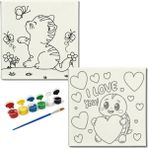 Dudu Gift TATİL-KARNE HEDİYESİ 2'li Tuval Boyama Seti 20X20 cm Uv Baskı 6 Akrilik Boya 1 FIRÇA-MODEL-388