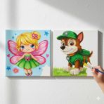 Dudu Gift TATİL-KARNE HEDİYESİ 2'li Tuval Boyama Seti 20X20 cm Uv Baskı 6 Akrilik Boya 1 FIRÇA-MODEL-395