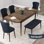 Due Serisi 80X132 Açılabilir Barok Ahşap Desen Mutfak Masası Takımı 4 Sandalye ve 1 Bench - Antrasit