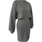 Due Stelle Gri Mini Etek Balon Kollu Crop Bluz Alt-Üst Takım - 2XL - Gri - Gri