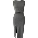 Due Stelle Gri Sırt Dekolteli Etek Bluz Alt-Üst Takım - 2XL - Gri - Gri