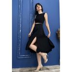 Due Stelle Siyah Kloş Iki Yırtmaç Detaylı Tango Eteği - 2XL