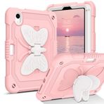 DUEDUE iPad Mini 6 Kılıfı, Kelebek Kanatları Dayanak Kalem Tutuculu Ağır Hizmet Sağlam Darbeye Dayanıklı Tam Koruyucu Tablet Kılıfı Apple iPad Mini 6. Nesil 8,3 İnç Çocuklar için, Bej/Pembe