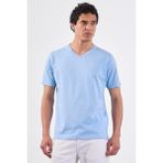 Dufy Açık Mavi V Yaka Pamuklu Düz Renk Slim Fit Erkek T-shirt
