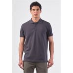 Dufy Antrasit Polo Yaka Pamuklu Düz Renk Slim Fit Erkek T-shirt