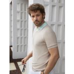 Dufy Bej Erkek Slim Fit Düz Polo Yaka Kazak - 104586