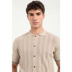Dufy Bej Fitilli Slim Fit Erkek Triko T-Shirt - XL