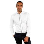 Dufy Beyaz Erkek Slim Fit Düz Paul Yaka Duble Manşetli Kol Gömlek - 33415