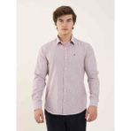 Dufy Bordo Erkek Slim Fit Çizgili Brent Yaka Uzun Kol Gömlek - 42