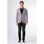 Dufy Gri Erkek Slim Fit Balıksırtı Desenli Mono Yaka Ceket - 60