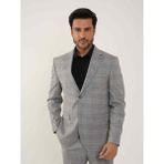 Dufy Gri Erkek Slim Fit Ekose Desenli Mono Yaka Takım Elbise - 48