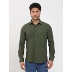 Dufy Haki Erkek Slim Fit Gofre Desenli Brent Yaka Uzun Kol Gömlek - 40