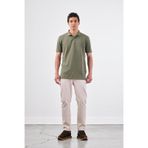 Dufy Haki Polo Yaka Pamuklu Düz Renk Slim Fit Erkek T-shirt Haki