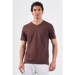 Dufy Kahve V Yaka Pamuklu Düz Renk Slim Fit Erkek T-shirt