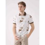 Dufy Kahverengi Erkek Slim Fit Çiçek Desenli Casual Polo Yaka T-shirt