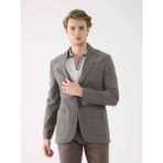 Dufy Kahverengi Erkek Slim Fit Ekose Desenli Mono Yaka Ceket - 46