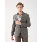 Dufy Kahverengi Erkek Slim Fit Ekose Desenli Mono Yaka Ceket - 54