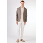 Dufy Kahverengi Erkek Slim Fit Ekose Desenli Mono Yaka Ceket