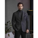 Dufy Koyu Gri Erkek Slim Fit Ekose Desenli Casual Mono Yaka Ceket - 97184