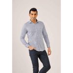 Dufy Koyu Mavi Erkek Slim Fit Ekose Desenli Yarım İtalyan Yaka Uzun Kol Gömlek - 90004 - 38