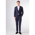 Dufy Lacivert Düz Renk Yünlü Slim Fit Erkek Takım Elbise - 6 Drop - 48